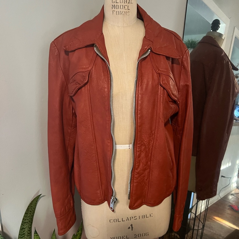 SCHOTT Bros. vintage Sportswear New York Rust Brown Leather Jacket Fall - Picture 8 of 9